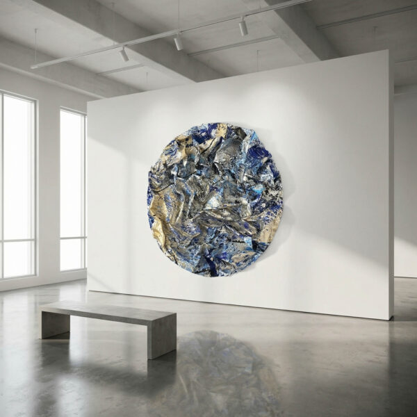 Zeitgenössische runde Wandskulptur „Alpines Gebirge“ von NONOS – inspiriert von der Berglandschaft, 2023