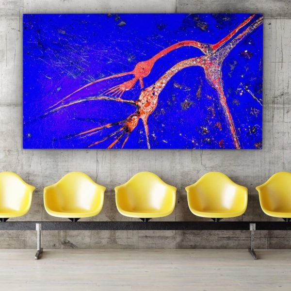 Franziska und Mercedes Welte_Leinwandbild im Wartebereich_abstrakte Kunst_blau, rot_interior design | Nonos