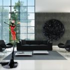 rot, schwarze Skulptur_rundes, schwarzes Wandobjekt_Interior Design | Nonos