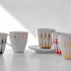 Espressotassen aus Porzellan_Stay together_blau, gold, weiß, rot | Nonos