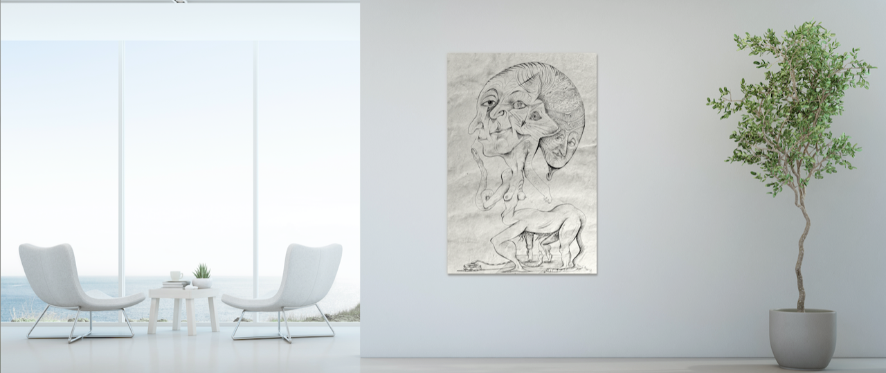 Kunstdruck_schwarz, weiße Zeichnung_Raritäten | Nonos