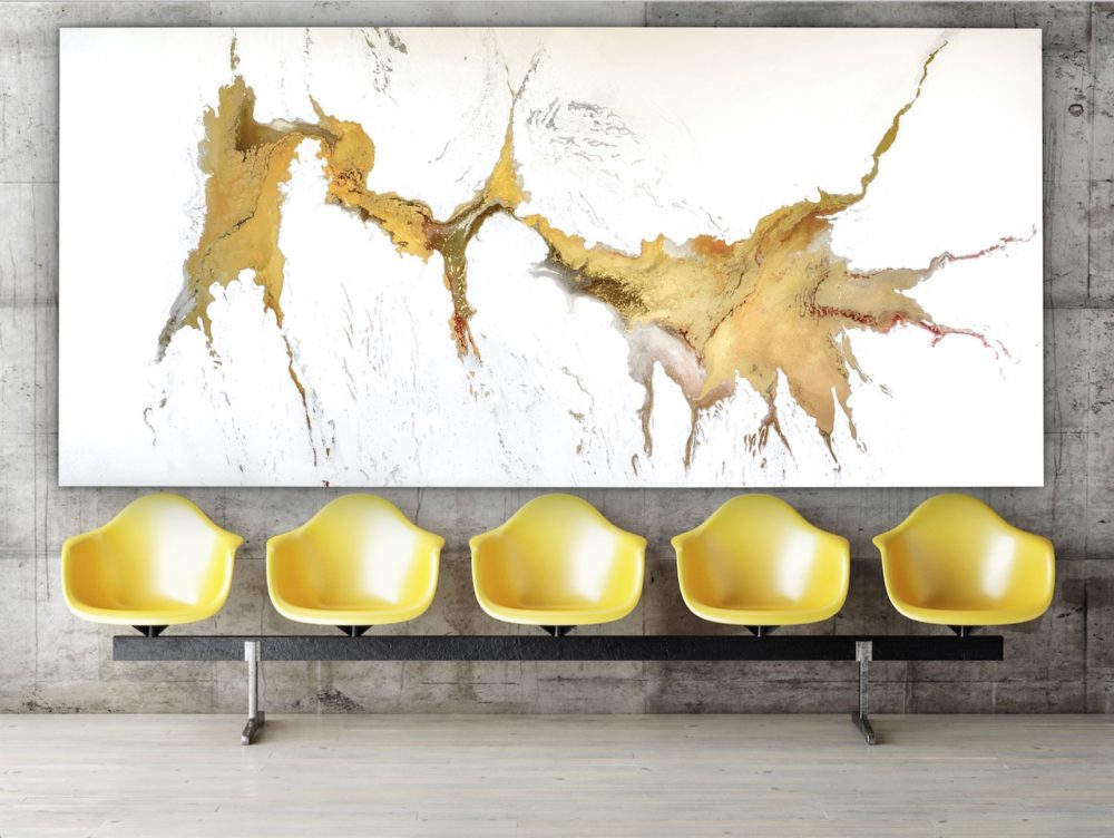 Mercedes und Franziska Welte_Leinwandbild_abstrakte Kunst_Wartebereich_weiß, gold_interior design | Nonos