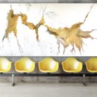 Mercedes und Franziska Welte_Leinwandbild_abstrakte Kunst_Wartebereich_weiß, gold_interior design | Nonos