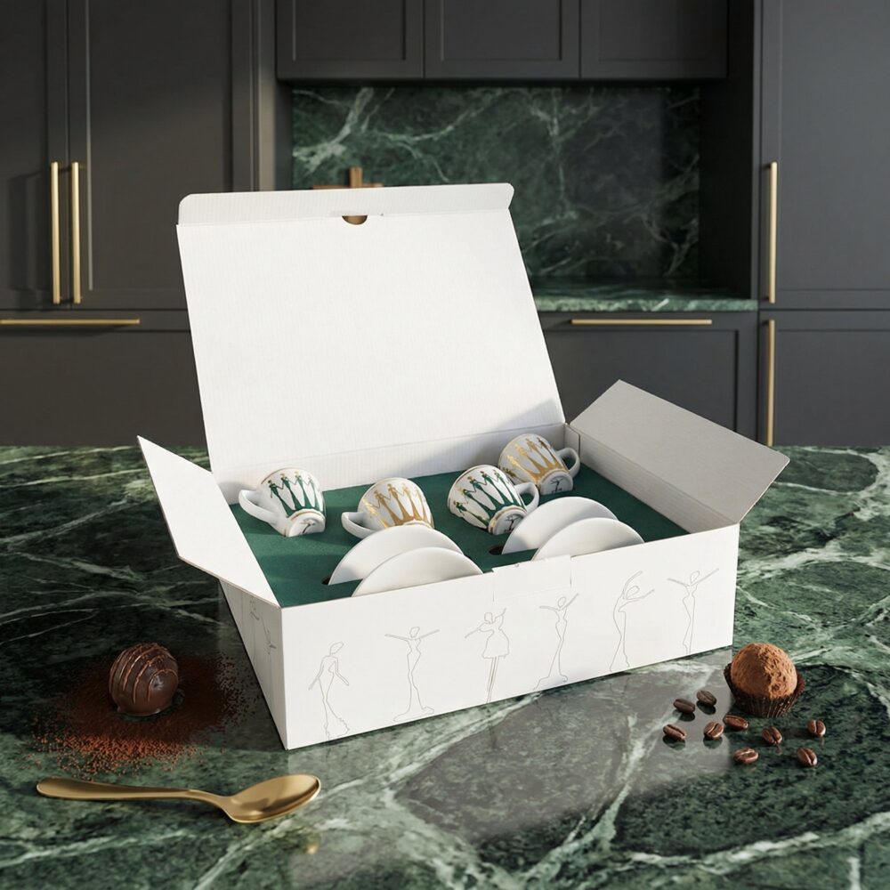 ESPRESSO CUPS SET of 4 GOLD/GREEN