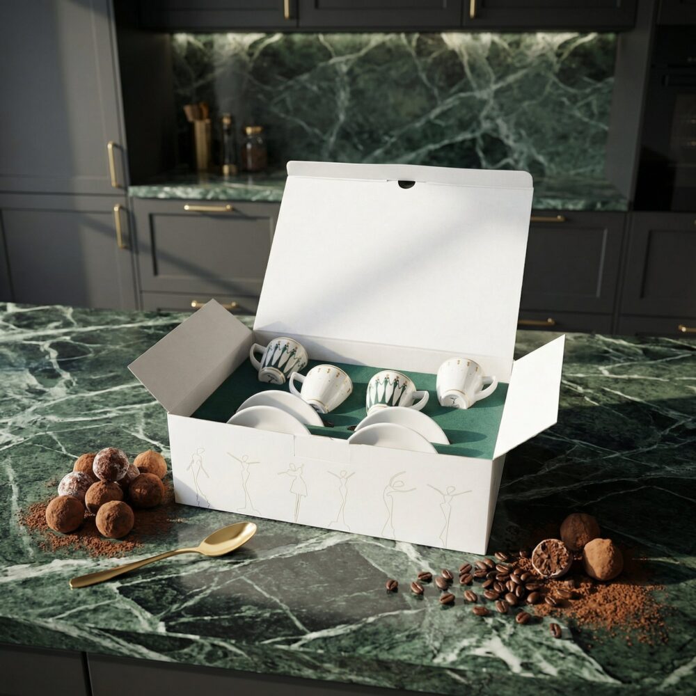 ESPRESSO CUPS SET of 4 GREEN/WHITE