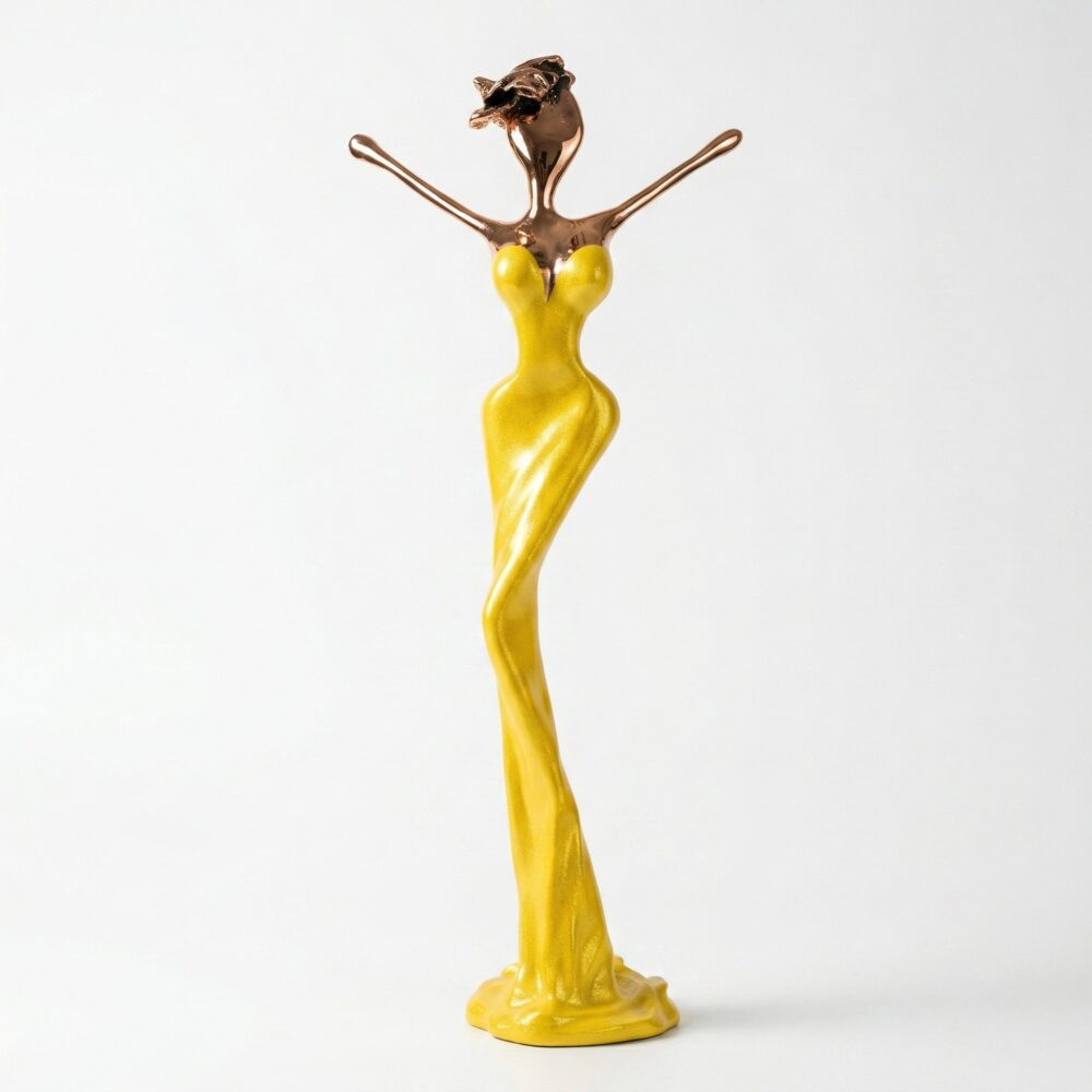 Gelbe Venus Skulptur von NONOS aus Bronze – handgefertigtes Kunstobjekt mit dynamischer Form und moderner Farbgestaltung